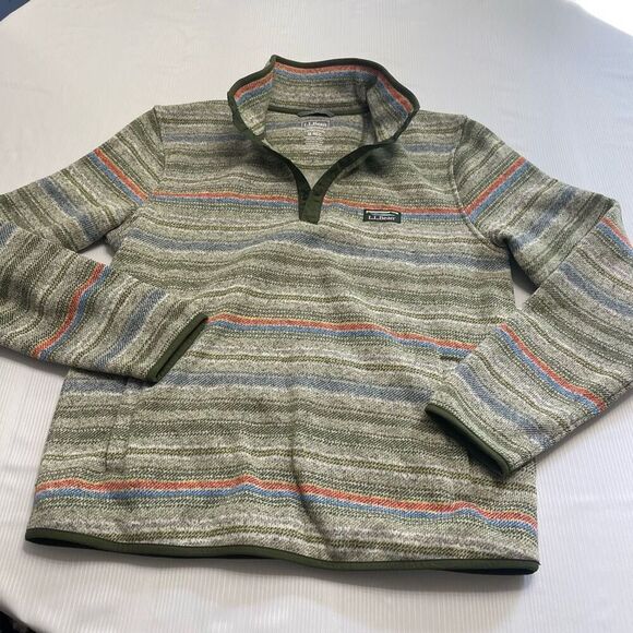 L.L. Bean Slightly Fitted Mens Pullover Printed Marsh Snap Sweater Medium - Picture 1 of 8
